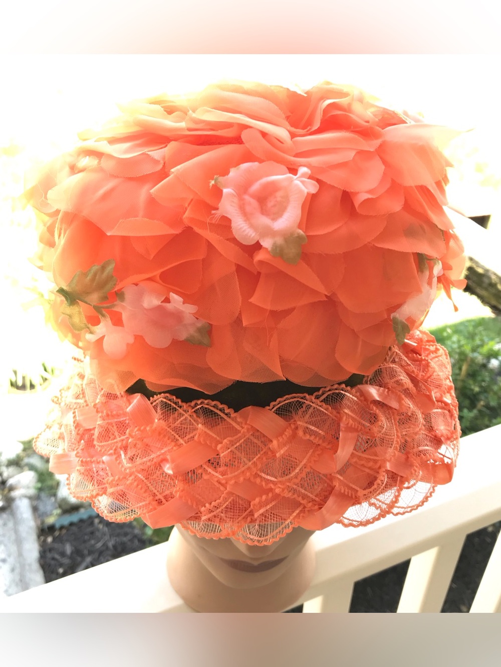 Vintage Orange Authentic 1950s-60s Floral Mod Bucket Cloche Hat OS EUC Rare